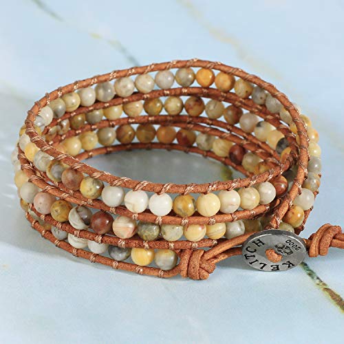 Image of KELITCH Turquoise Beads Bracelets Leather 3 Wrap Bracelet Handmade Women Heart Jewelry