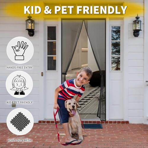 Image of KARP Magnetic Mosquito Net Door with Stay-Open Buckle - Heavy Duty Mesh Screen Door, Auto Close Magnets, Hands-Free Entry, Easy Install, Pet & Kid Friendly for Home(85 X 210, Black)
