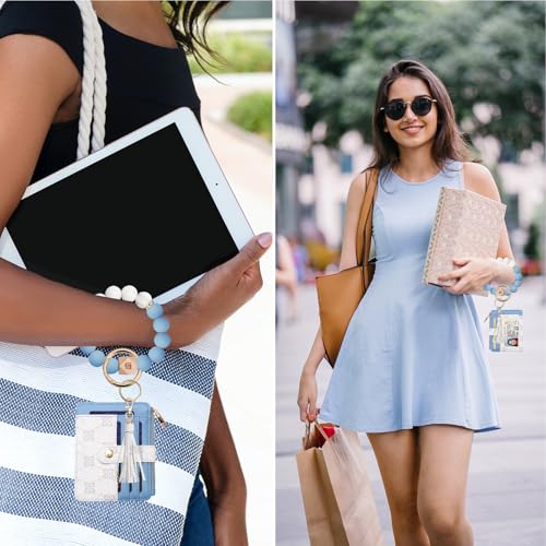 Image of COOLANS Silicone Bracelet Wristlet Wallet Credit Card Holder RFID,ID Window,Key Ring Tassel,Slim Wallet Women Keychain Purse