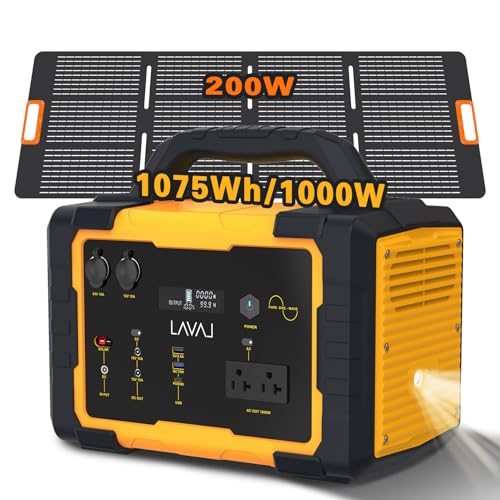 Solar Generator 1000W Portable Power Station with 200W Foldable Solar Panel, 1075Wh Lithium Battery, 120V/1000W AC Outlet, Quiet Generators for Home, RV, Outdoor, Camping and Emergencies Use