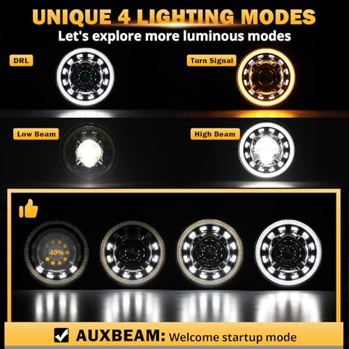 Image of Auxbeam 7'' LED Headlights H6024 with Turn Signal DRL High Low Beam, 7Inch Round Headlights Compatible with 1997-2017 Jeep Wrangler JK TJ JL Ford, Replacement Headlamps DOT Approved, 2 Years Warranty