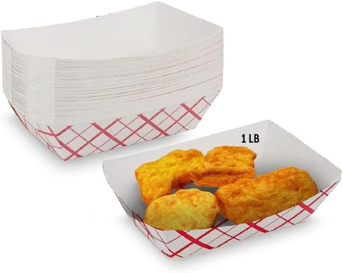 Excellent Paper Food Serving Trays, Cardboard Food Boats Checkered Kraft Tray, Greaseproof Fast Food Snack Holder for Snack, Hot Dog, Hamburger and Chips, Party, Red and White (1000, 2lb)