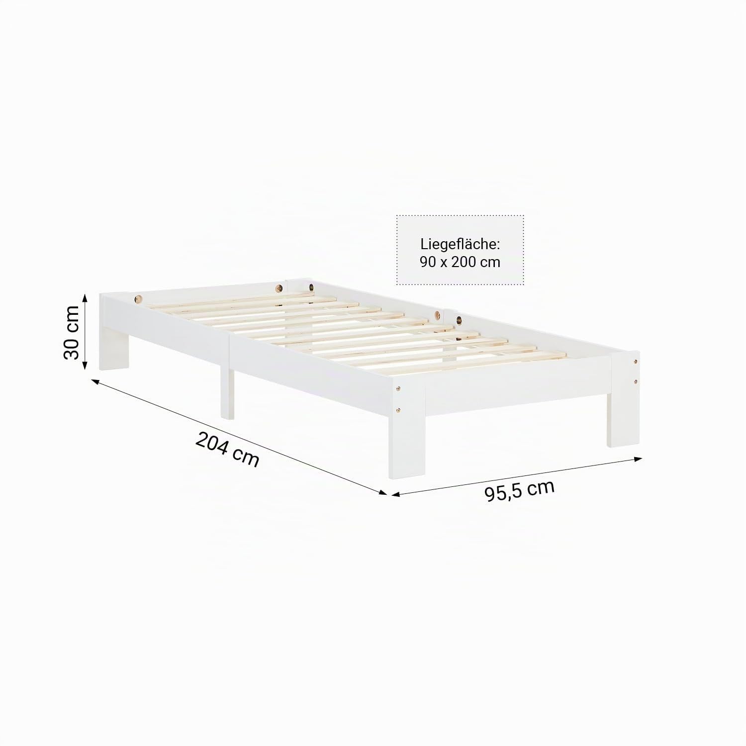 Homestyle4u 2521 Holzbett 90x200 mit Lattenrost Weiß