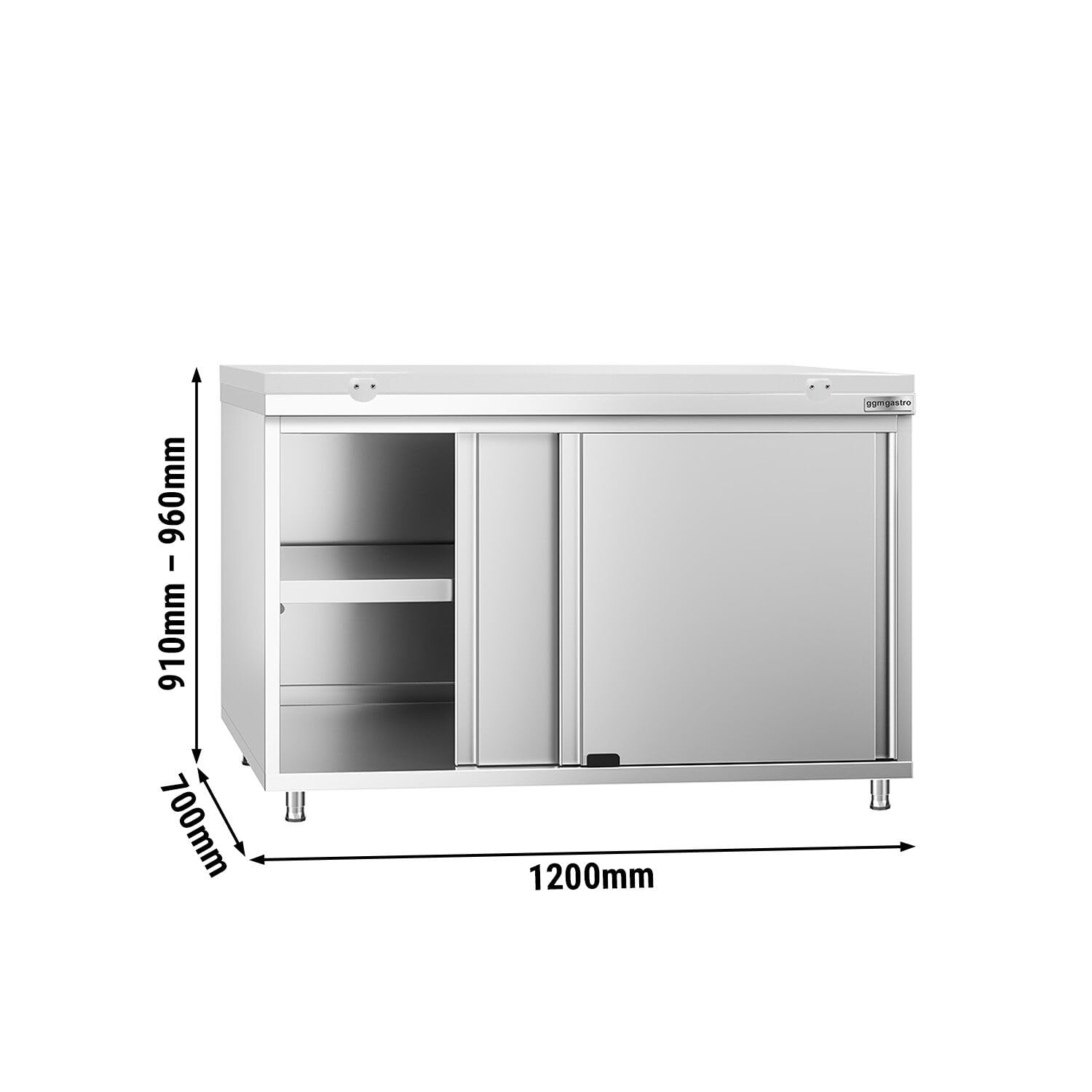 GGM Gastro | ASK127#FKPGT127 | Edelstahl Arbeitsschrank PREMIUM - 1200x700mm - mit Schiebetür - inkl. Schneideplatte Weiß