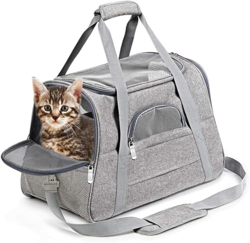 Riuuyyi 多機能 ペットキャリーバッグ 猫キャリー 犬キャリー 手提げ 通気性 キャリーケース 中・大型猫用・小型犬・うさぎ用 折りたたみ式 多機能 洗えるマット 4WAYタイプ マット付き ショルダー 犬 猫 うさぎ 変形しない おでかけ 旅行 通