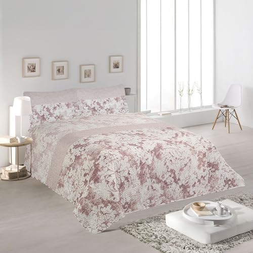 H HANSEL HOME Colcha Bouti Estampada Cama 140/150/160, 100% Microfibra Extra Suave, Bicolor Reversible, Cubrecama Fina, para Verano y Entretiempo, Incluye 2 Funda de Cojín - Rosa Acuarela 250x260