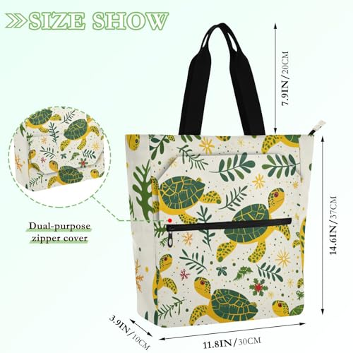 Bolsa de libros impermeable con cremallera y diseño de tortuga, duradera y reutilizable 4