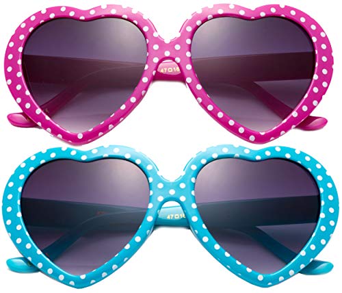 Heart Sunglasses Girls Heart Shaped Sunglasses Polka Dots Cute Vintage Look UV Protection w/Carrying Pouch - Main Image