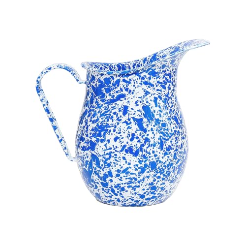 Enamelware Pitcher, 3 quart, Blue/White Splatter