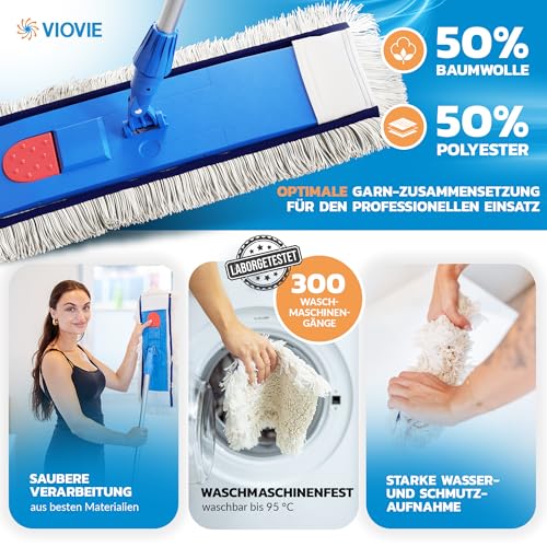 VIOVIE Premium WISCHER Set 50CM | Baumwoll-Wischmopp | 140 cm Alustiel | Magnethalter mit 1 klick System für einfaches Wechseln | Ergonomisch, rückenschonend & langlebig | Für alle Böden geeignet – Bild 6