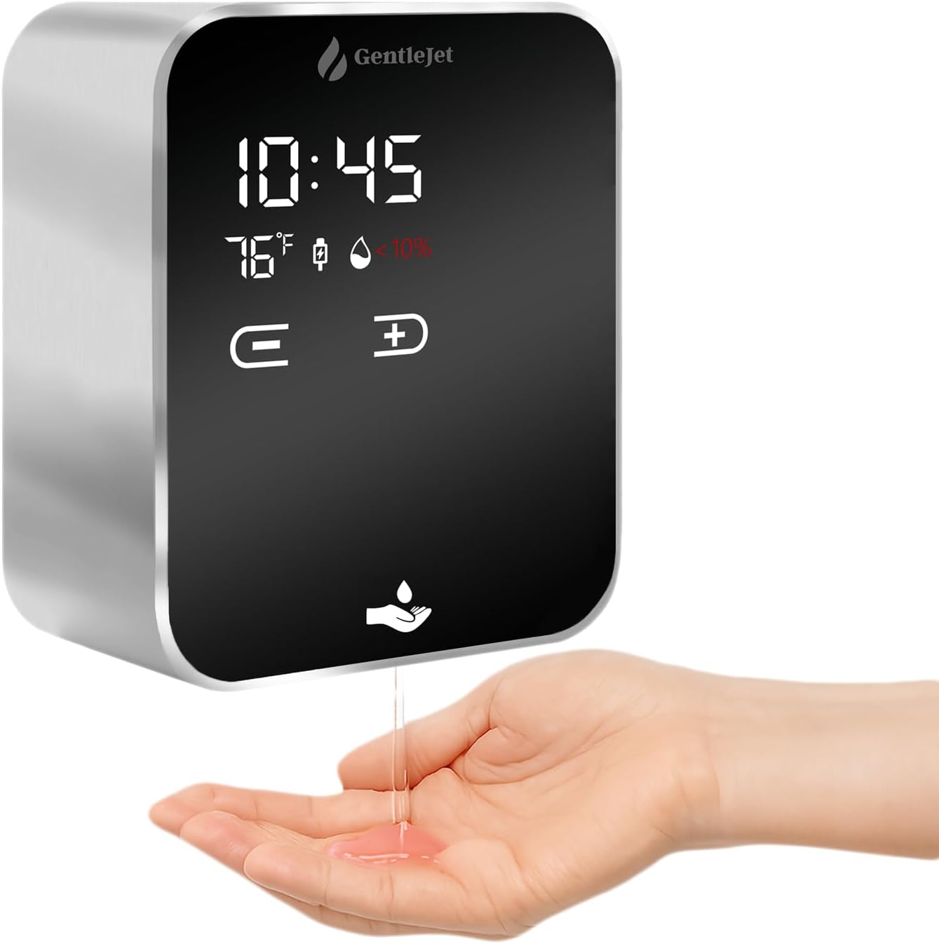 AuraJet Automatic Liquid Soap Dispenser Wall Mount, Touchless Motion Sensor, Digital LED Display, Aluminum Alloy Body, 5 Adjustable Output Levels, USB or Battery Powered, 16.2 oz