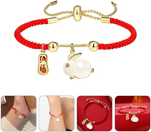 Miniatura 5 de ABOOFAN Pulsera de cuerda roja del año del conejo 2023 Pulsera con dije de animal del zodiaco chino con dije de conejo de la suerte, pulsera con