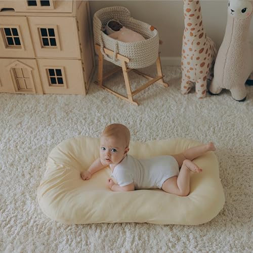 Aila + Aiden Baby Lounger | Organic Cotton Infant Lounger | Adjustable & Portable Floor Lounger |Supervised Use | Soft, Breathable, Washable Cover - Snuggle Collection - (Cream)