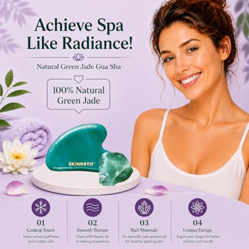 Image of Korean Jade Gua Sha Facial Massager Tool | Natural Stone Guasha | Jawline, Double Chin, Wrinkles | Face Sculpting Stone Massager, Comes in Premium Rigid Box best for Gift