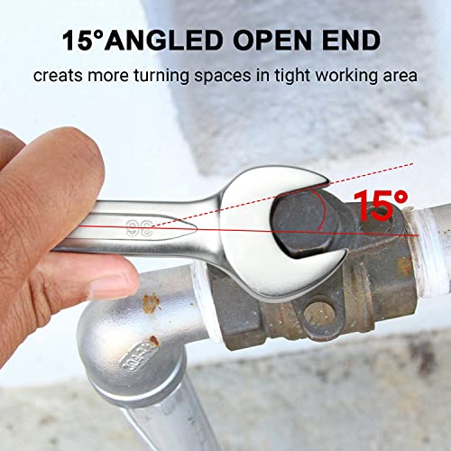 Image of Jetech 36mm Combination Wrench, Metric 12-Point Chrome Vanadium Steel Spanner, Industrial Grade with 15-Degree Offset, Sand Blasted Finish, Heat-Treated Forged Tool