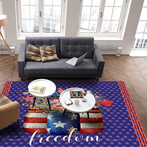2' X 3' Patriotic Memorial Area Rug,Outdoor Indoor Washable Carpet Area+Rug For Living Room,Kids/Boys/Girls Bedroom,Bathroom,Classroom,Kitchen,Hallway,Throw Floor Mat Independence Day Flower Flag #TOP4
