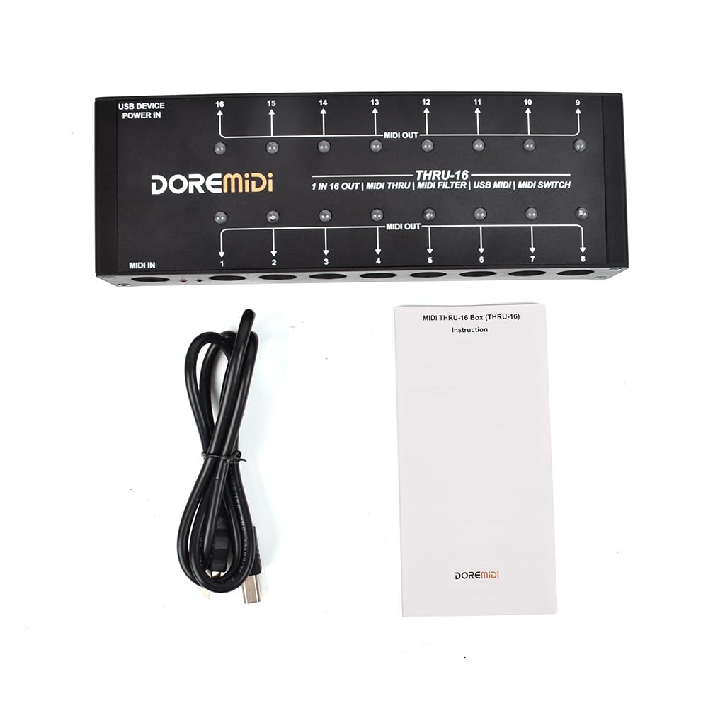 MIDI THRU-16 Box Filter &Switch 1 MIDI input in 16 uscite MIDI e ogni uscita MIDI può modificare filtri MIDI (THRU-16)