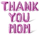 Letter Balloons - THANK YOU MOM 16' Inch Alphabet Letters Foil Mylar Balloon Mother's Day Party Banner (Pink)