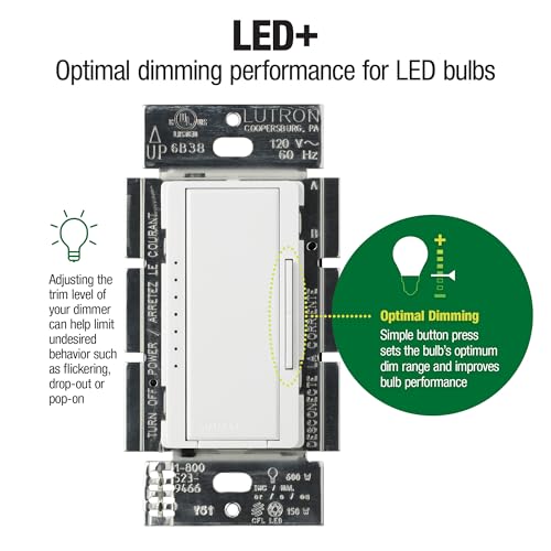 Lutron Maestro LED+ Dimmer Switch for Dimmable Bulbs - 150W, Single or Multi-Location (White)