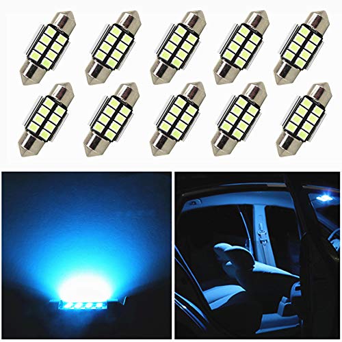 image for WLJH 10pcs Ice Blue 31mm Festoon LED Car Bulb 2835SMD Canbus Error Fre