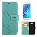 Produktbild OYIME Tasche für Samsung Galaxy J7 Prime Hülle Leder und Displayschutzfolie Grün Blumen und Schmetterling Muster Handyhülle zum Klappen Klappbar Magnet Kartenfach Vollschutz Klapphülle Original
