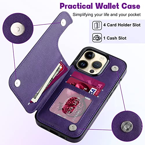 Coolden Wallet Case For Iphone 14 Pro, Quilted Leather Card Holder Case With [Screen Protector] [ Bracelet], Flip Folio Full-Body Shockproof Magnetic Closure Phone Cover For Iphone 14 Pro 6.1 Inch #TOP1