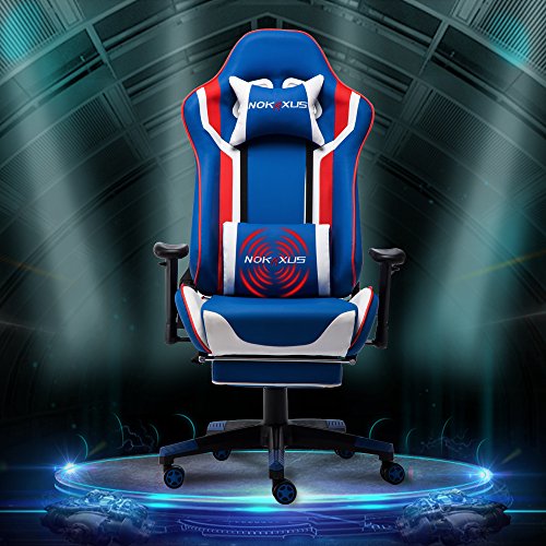 Nokaxus Gaming Chair Large Size High-Back Ergonomic Racing Seat with Massager Lumbar Support and Retractible Footrest PU Leather 90-180 Degree Adjustment of backrest Thickening sponges (YK-6007-BLUE) - Thumbnail 7