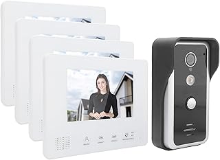 Home Intercom, Video Doorphone Night Vision, 2 Wire System 7in 4 Monitors Camera, Video Door Phone Doorbell Intercom System, LED Night Vision Rainproof Home Security 100240V