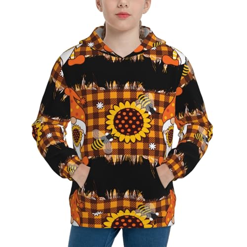 Sunflower Gnomes and Bees Kids Pullover Hoodies Boys Sweatshirts Girls Athletic Clothes with Pocket