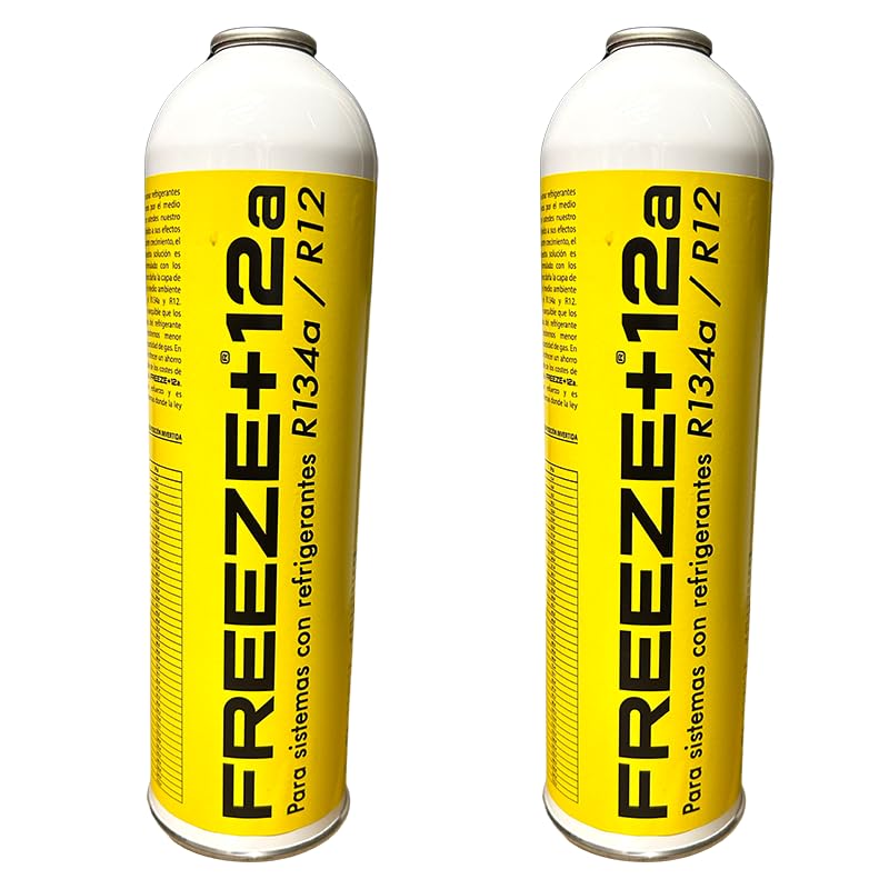 ALL4SALE Gas Refrigerante Orgánico Freeze +12A, Pack 2 Envases, 420g por Envase, Compatible con Sistemas R134a/R12, para Aire Acondicionado de Automóviles, Uso Profesional