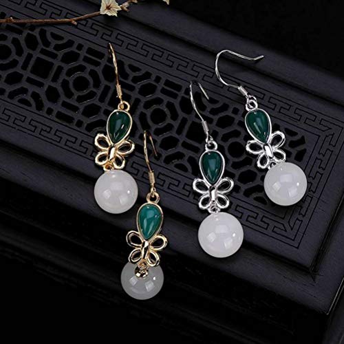 Boucles d'oreilles papillon en néphrite naturelle de style chinois rétro