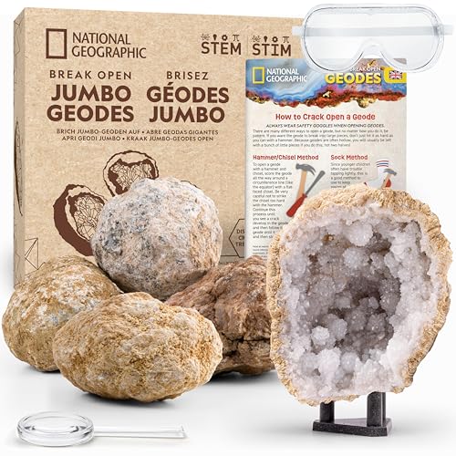 Blue Marble NATIONAL Geographic 5 Jumbo-Geoden Aufbrech-Set – Mint Wissenschaftsset für Jungen & Mädchen, Brich Deine eigenen Geoden auf + Schutzbrille & Ausstellungsständer
