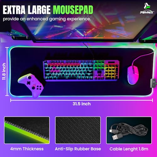 Psynix PSY-103 RGB Gaming Mouse Pad - XXL Large Desk Mat for Gaming & Work, Waterproof LED Mousepad with Non-Slip Base, Soft Smooth Surface, Extended Mouse Mat for Keyboard & Mouse, Gamer Accessories - Image 5