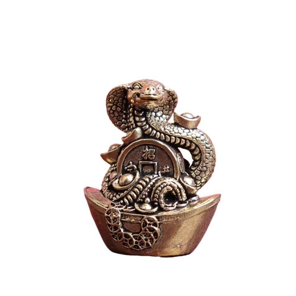 Huffa Brass Pure Snake Zodiac Ingot Retro Desktop Decorative Tea Pet Ornament
