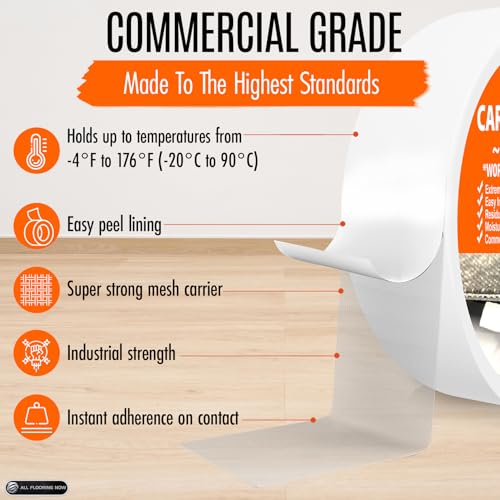 Image of Carpet Tile Tape Double Sided 4in x 90ft (3 Pack) Heavy Duty Reinforced Web Mesh Residue Free - Indoor Outdoor for Carpet Tiles, Hardwood, Vinyl, Rugs, Carpet, Rubber & Mat Gripper