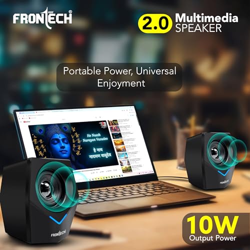 Image of FRONTECH 2.0 Multimedia Speakers: 10W USB-Powered PC /Laptop /Mobile Speakers with 3.5mm AUX & Blue LED Lighting. (SPK-0011)