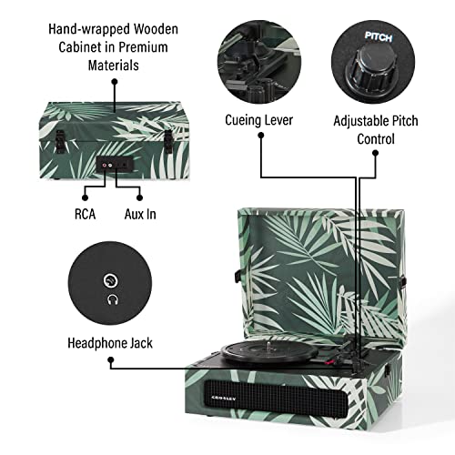 Image of Crosley CR8017B-BO Voyager Vintage Portable Vinyl Record Player Turntable with Bluetooth in /Out and Built-in Speakers, Botanical