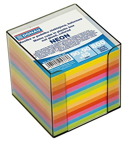 DONAU 7492001PL-99 Cube écologique pour bloc-notes, non collé, dans une boîte en plastique, environ 700 feuilles, différentes couleurs vives, 95 x 95 x 95...
