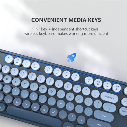 Image of MOFII Wireless Keyboard and Mouse Combo, 2.4 GHz Full-Size Retro Round Keyboard and Mouse, Plug and Play, 8 Multimedia & Shortcut Keys for Mac, Windows, Laptop /Desktop /PC - Blue Gradient