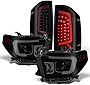AKKON - For 2014-2021 Tundra Black Smoke DRL LED Tube Projector Headlights & Black Smoked LED Taillight Set