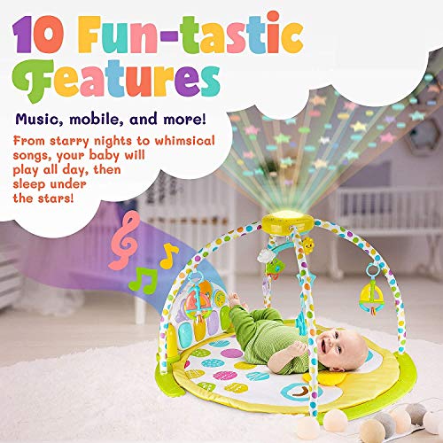 Image of Lucario Massage Baby Gym Kick and Play Activity Piano Mat with Rotating Star Mobile and Projector Child Puzzle Music Toy (Multicolour)