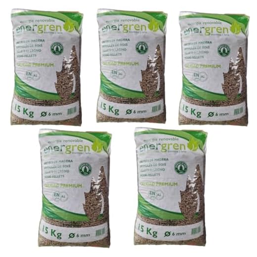 Pack 5 Unidades Saco de pellets de Madera 15kg. Certificado ENplus y Calidad A1. Ideal para chimeneas, Estufas o barbacoas. Diametro 6 mm. 100% Madera de Pino.
