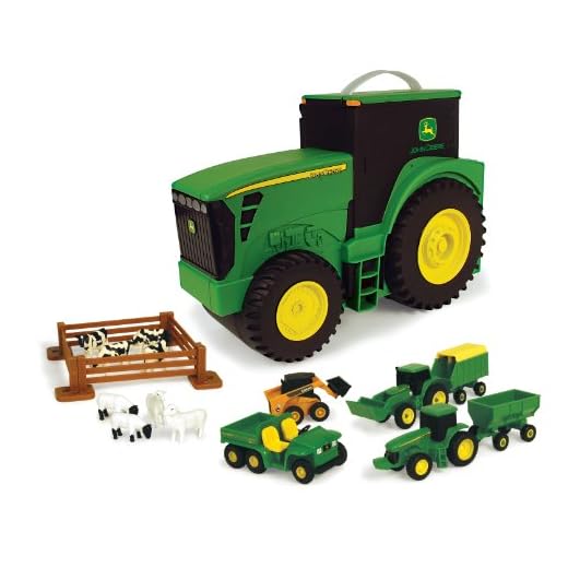 TOMY John Deere Durable Vehicle Toy Set for Kids with Tractor Shaped Portable Carry Case