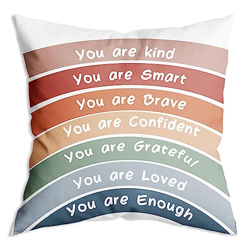 Inspirational Rainbow Quote Throw Pillow Covers for Girls and Kids