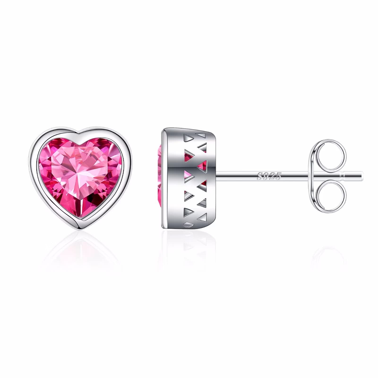 Iefil S925 Sterling Silver Heart Birthstone Stud Earrings for Women Mothers Day Gifts Earrings