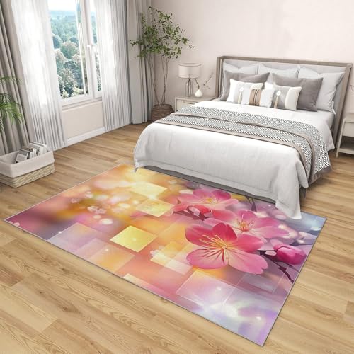 Tapis lavable fleurs abstraites doux pour chambre et salon moderne - 5