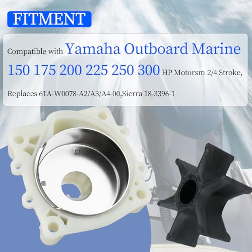 Image of Water Pump Impeller Kit 61AW0078 Compatible with Yamaha Outboard Marine 150 175 200 225 250 300 HP Motorsm, 2 /4 Stroke, Replaces 61A-W0078-A2 /A3 /A4-00 Sierra 18-3396-1