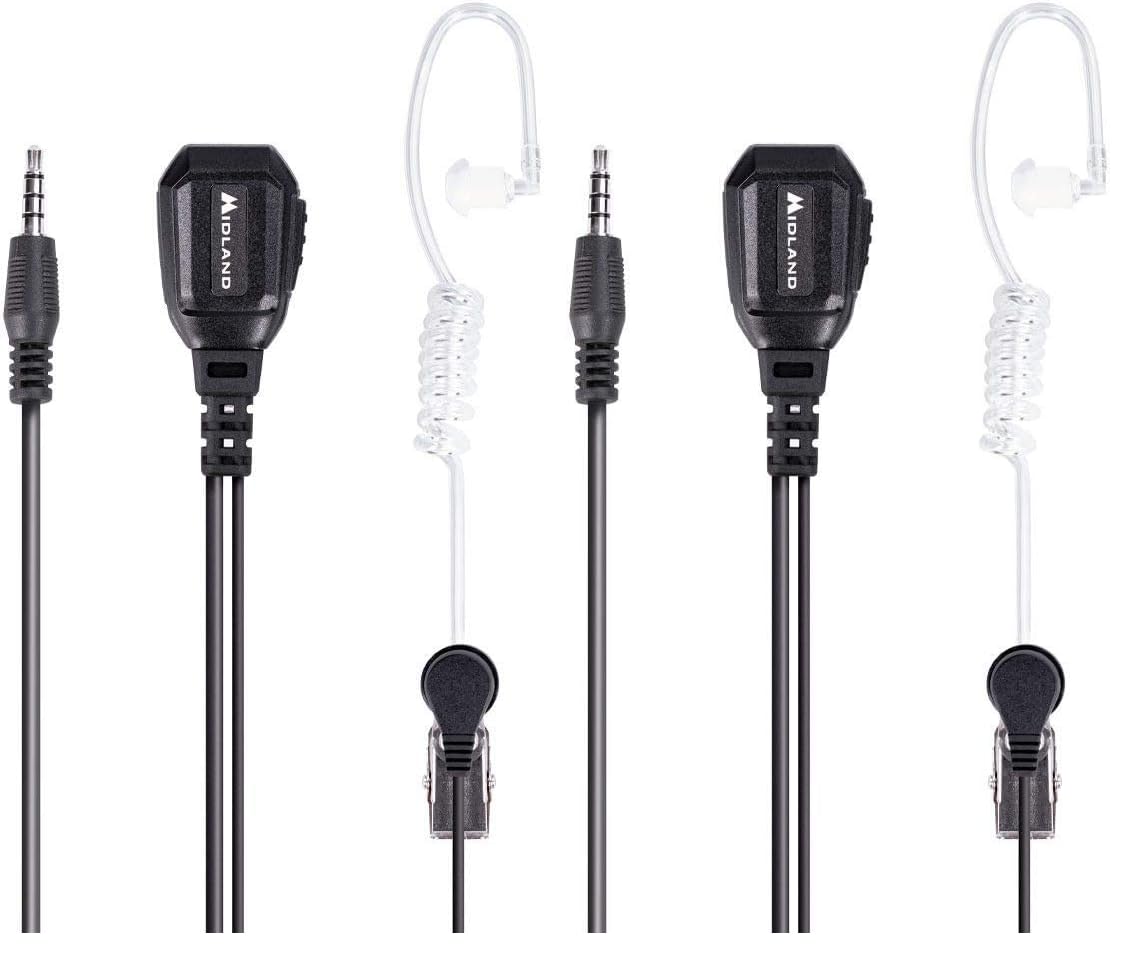 Midland - Microfono con Auricolare MA31 777PRO Pneumatico e PTT per Addetti Sicurezza, 1 Pin 3,5mm, Cavo Silicone Trasparente, Doppia Clip - Compatibile con Walkie Talkie 777 Pro (Confezione da 2)
