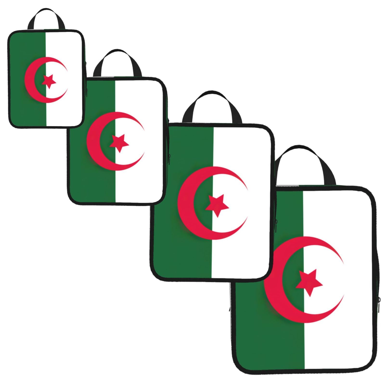 Flag of Algeria Print 4 Set Compression Packing Cubes for Suitcases,Expandable Storage Bags Organizers