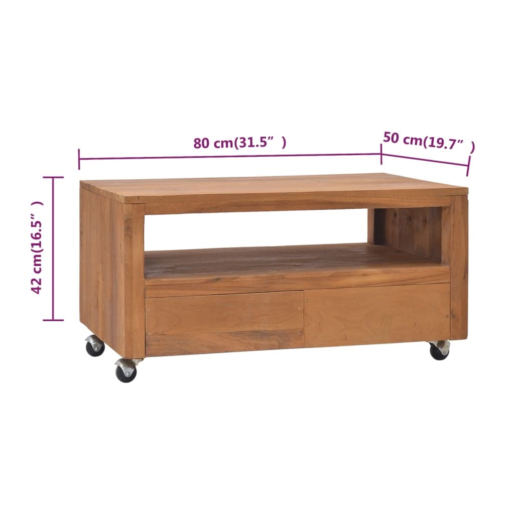 vidaXL Mobile Porta TV con Ruote 80x50x42 cm in Legno Massello di Teak